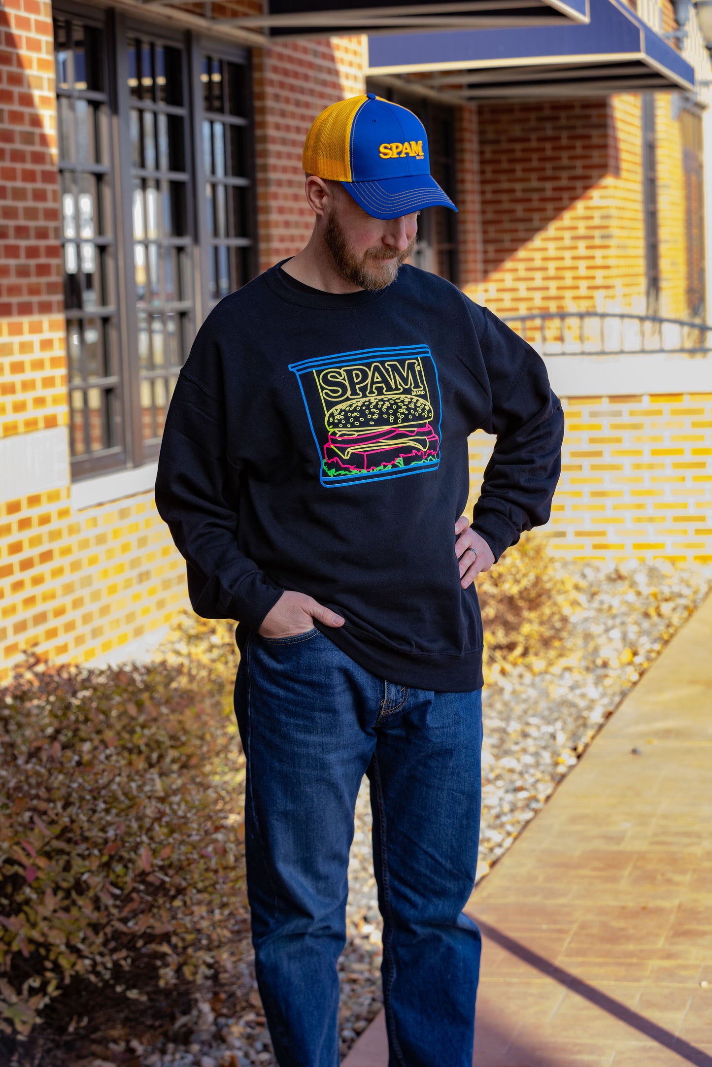 SPAM® Black Crewneck with Neon Can