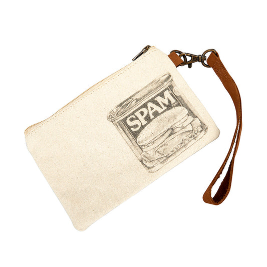 Zippered wristlet with SPAM® brand logo