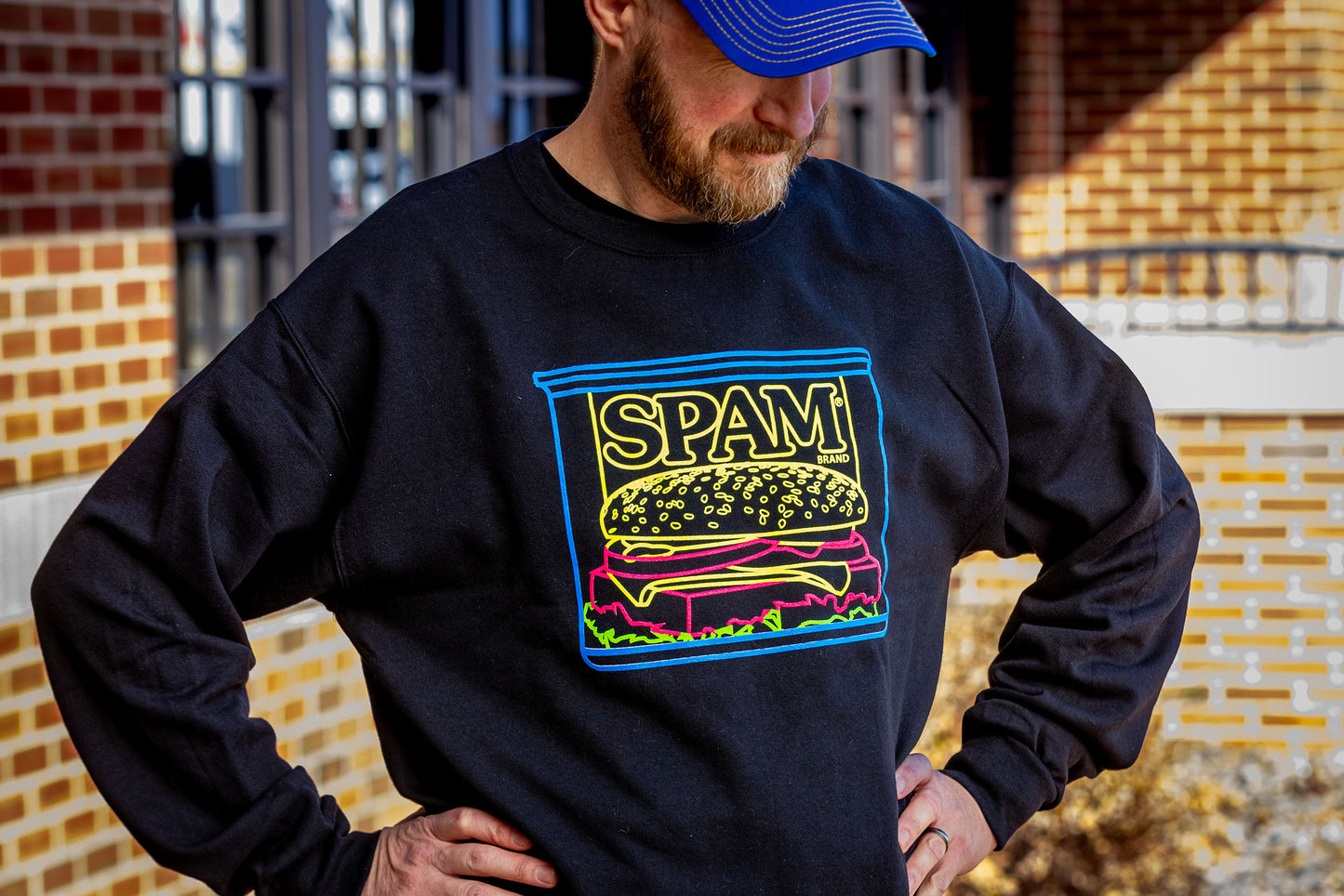 SPAM® Black Crewneck with Neon Can